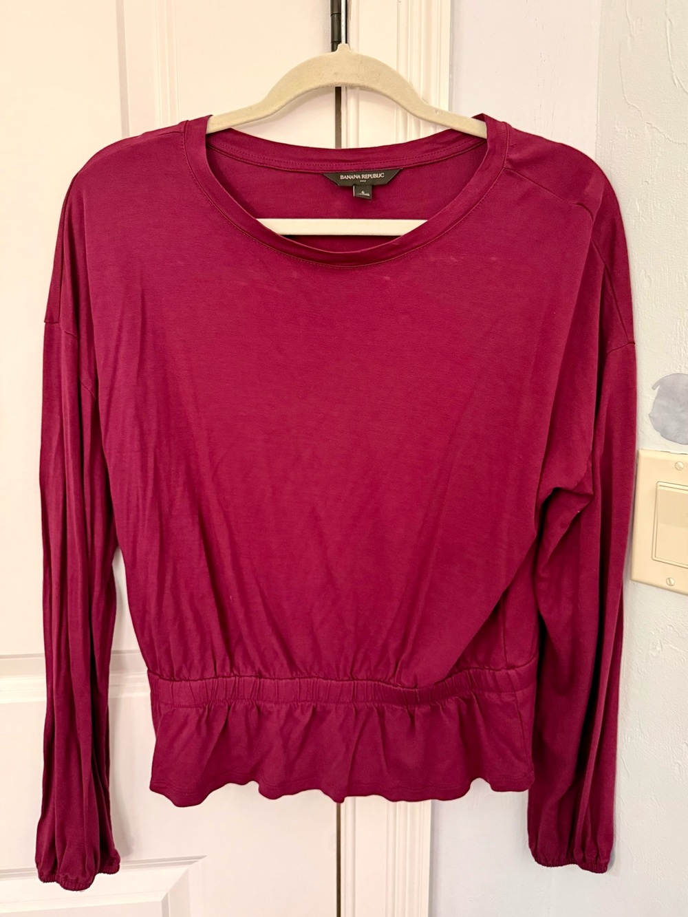 Banana Republic Wine Long-Sleeve Peplum Top